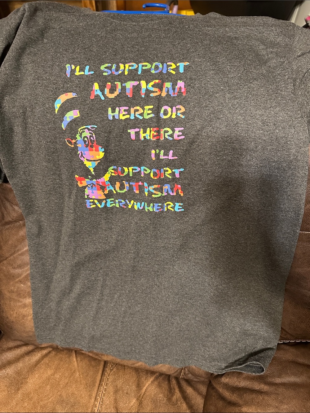 bcg Charcoal Gray Short Sleeve Tee with Multicolor Autism Support Graphic
